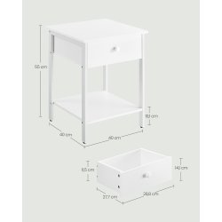 Sengebord - sidebord med skuffe - hj�rnebord - hvid 40x40x55