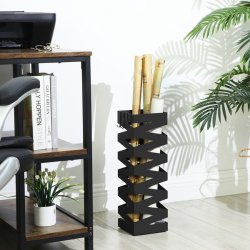 Paraplyholder med kroge og drypbakke - sort paraplystativ