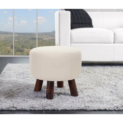 Skammel - taburet og fodskammel - creme kunstlder H38 x 42 cm