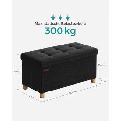 Bnk med kiste - siddebnk med opbevaring 38 x 76 x 40 - sort