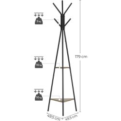 Stumtjener - frakke stativ i sort metal med 2 gr� beige hylder