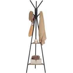 Stumtjener - frakke stativ i sort metal med 2 gr� beige hylder