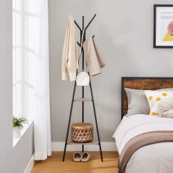 Stumtjener - frakke stativ i sort metal med 2 gr� beige hylder