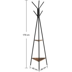 Stumtjener - frakke stativ i sort metal med 2 rustik brune hylder