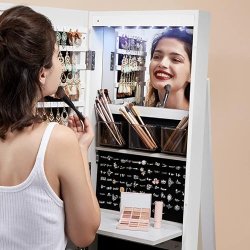 Smykkeskab - roterende spejlskab til smykker og makeup - hvid