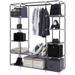 Kl�deskab med stofsider - gr� garderobeskab og t�jskab - 175 cm