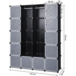 Reolsystem - kubisk garderobe i plastik med 2 bjler og 12 rum