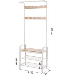 Garderobestativ med knagerkker og 2 skohylder - hvid/beige