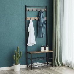 Garderobestativ med knagerkker og 2 skohylder - rustik brun