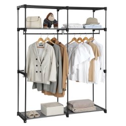 Kldeskab med stofsider - gr garderobeskab og tjskab - 174 cm