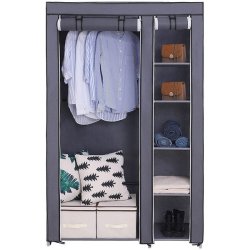 Kldeskab med stofsider - gr garderobeskab og tjskab - 175 cm