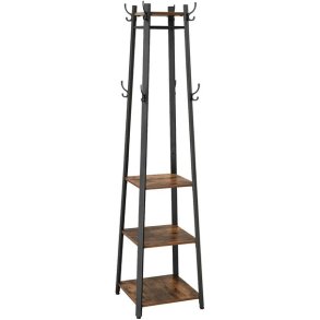 Stumtjener - frakke stativ i sort metal med 3 rustik brune hylder