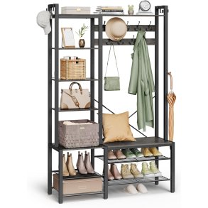 Garderobestativ stort 4-i-1 t�jstativ - gr� og sort 40x120x190