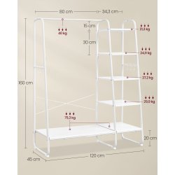 T�jstativ - hvid t�jstativ med b�jlestang og 5 hylder