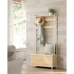 Garderobestativ med knager�kker og skoskab - eg brun og hvid