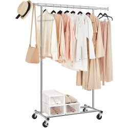 T�jstativ p� 4 hjul - kraftig krom garderobestativ til 90 kg