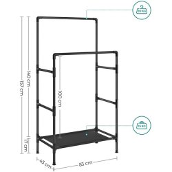 T�jstativ i vandr�r look med hylde og dobbelt t�jstang - sort