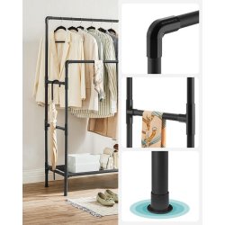 T�jstativ i vandr�r look med hylde og dobbelt t�jstang - sort