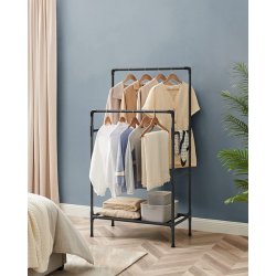 T�jstativ i vandr�r look med hylde og dobbelt t�jstang - sort