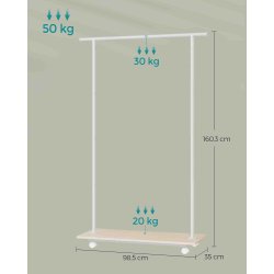 T�jstativ p� hjul med skohylde og t�jstang - hvid og beige