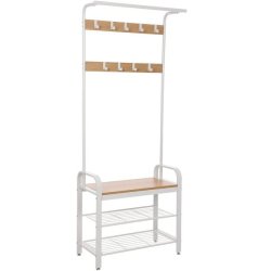 Garderobestativ med knagerkker og 2 skohylder - hvid/beige