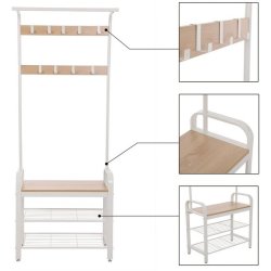 Garderobestativ med knagerkker og 2 skohylder - hvid/beige