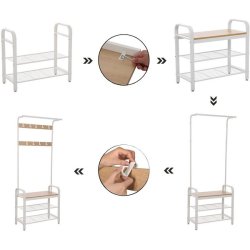 Garderobestativ med knagerkker og 2 skohylder - hvid/beige