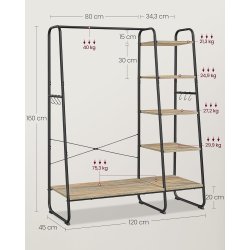 T�jstativ - sort og brun t�jstativ med b�jlestang og 5 hylder