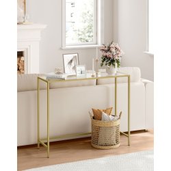 Konsolbord - sidebord med h�rdet glas og gyldent stel 100x20x80