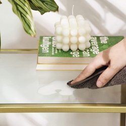 Konsolbord - sidebord med hrdet glas og gyldent stel 100x35x80