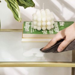 Badevrelsesreol med hrdet glas og gyldent stel 40x30x95