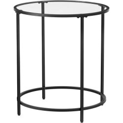 Sidebord - rundt sofabord med h�rdet glas og sort stel - �50