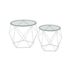 Sofabordss�t - 2 sideborde - runde sofaborde - hvid glasborde