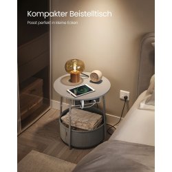 Sidebord - rundt hjrnebord med strmstik - gr 45 x H50 cm