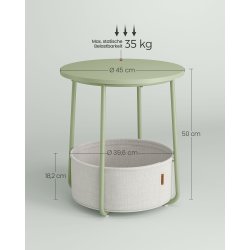 Sidebord - rundt hj�rnebord med stofkurv - gr�n �45 x H50 cm