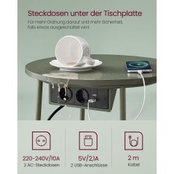 Sidebord - rundt hj�rnebord med str�mstik - gr�n �45 x H50 cm