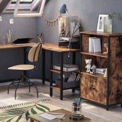 Reol - bogreol med 2 hylder og skab - rustik brun 60x32x104