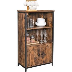 Reol - bogreol med 2 hylder og skab - rustik brun 60x32x104