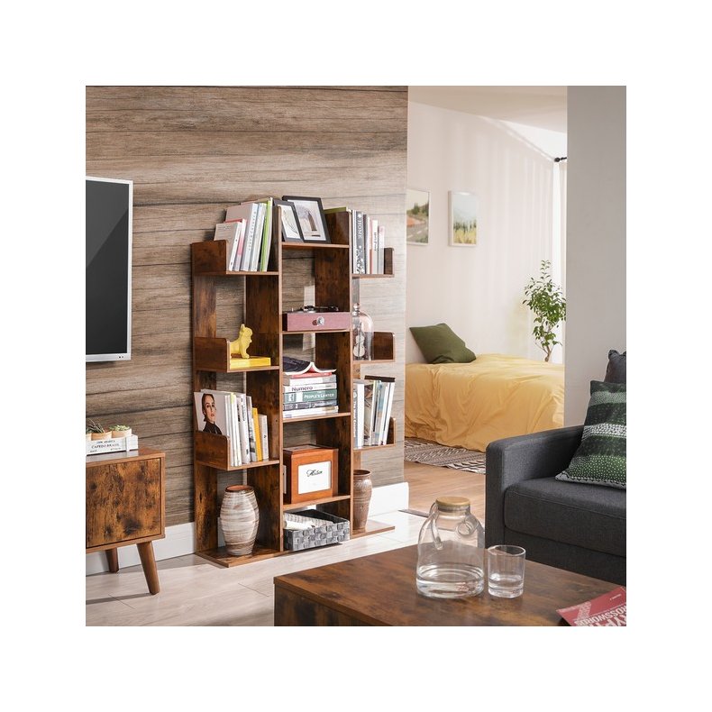 Reol - bogreol i industrielt design - rustik brun 140 x 86 x 25