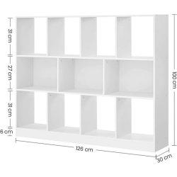 Rumdeler - fritstende bogreol - hvid reol 126x30x100