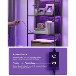 Bogreol med LED-lys - stuereol med 6 hylder - sort gulvreol