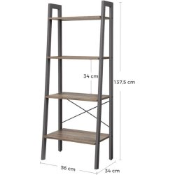 Reol - stigereol i industrielt design - gr beige 138 x 56 x 34