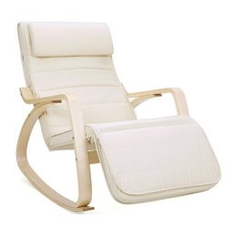 Gyngestol i birketr� med justerbar fodst�tte - beige stof