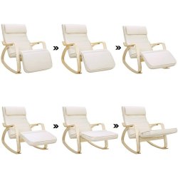 Gyngestol i birketr� med justerbar fodst�tte - beige stof