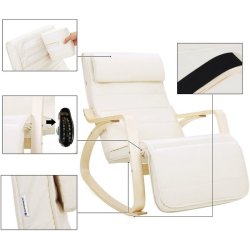 Gyngestol i birketr� med justerbar fodst�tte - beige stof