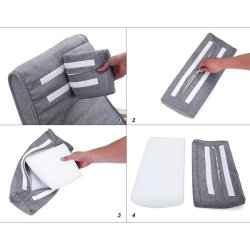 Gyngestol i birketr� med justerbar fodst�tte - gr� bomuld stof