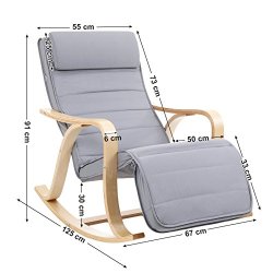 Gyngestol i birketr� med justerbar fodst�tte - lysegr� stof