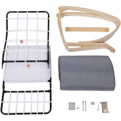 Gyngestol i birketr� med justerbar fodst�tte - lysegr� stof