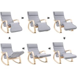 Gyngestol i birketr� med justerbar fodst�tte - lysegr� stof