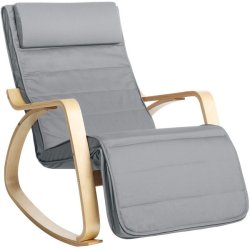 Gyngestol i birketr� med justerbar fodst�tte - lysegr� stof